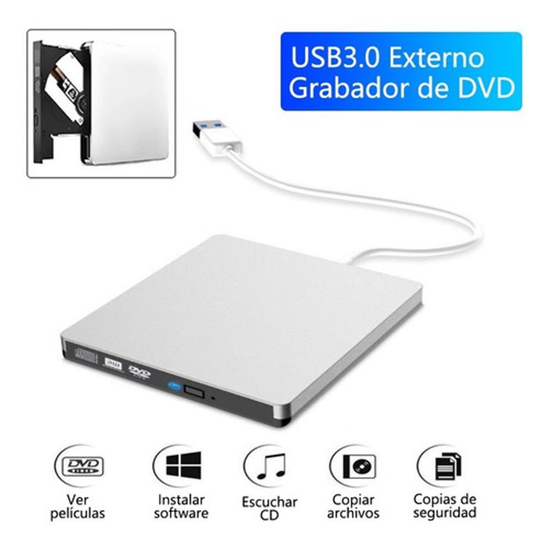 GENERICO - Lectora Y Grabadora De Dvd/cd Externa, Usb Win 10 Mac