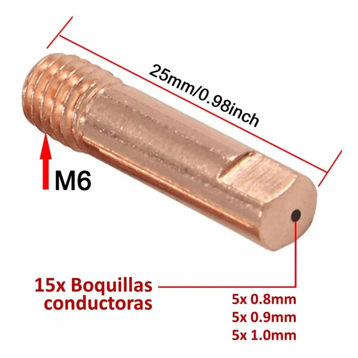 KUANGYE - 25p Punta Boquilla 0.8 A 1.0 Contacto Soldadura Mig Mag