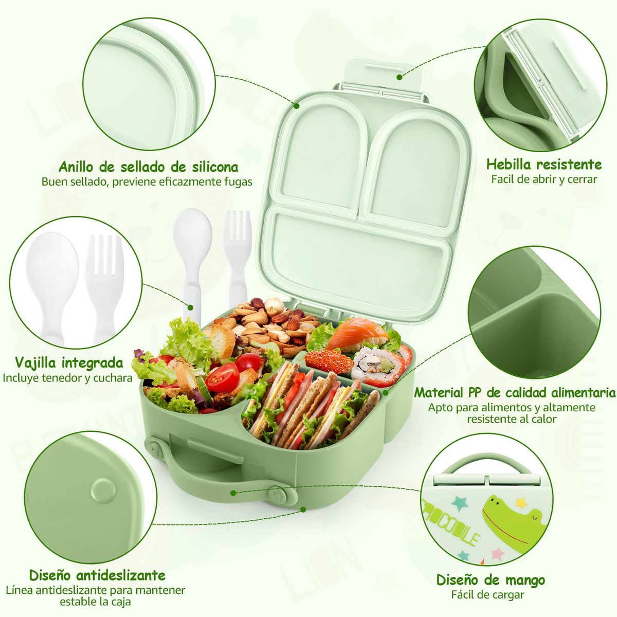 LUKOVEE - Set Lonchera Fiambrera Escolar Cubiertos Bento Box Niño Niña
