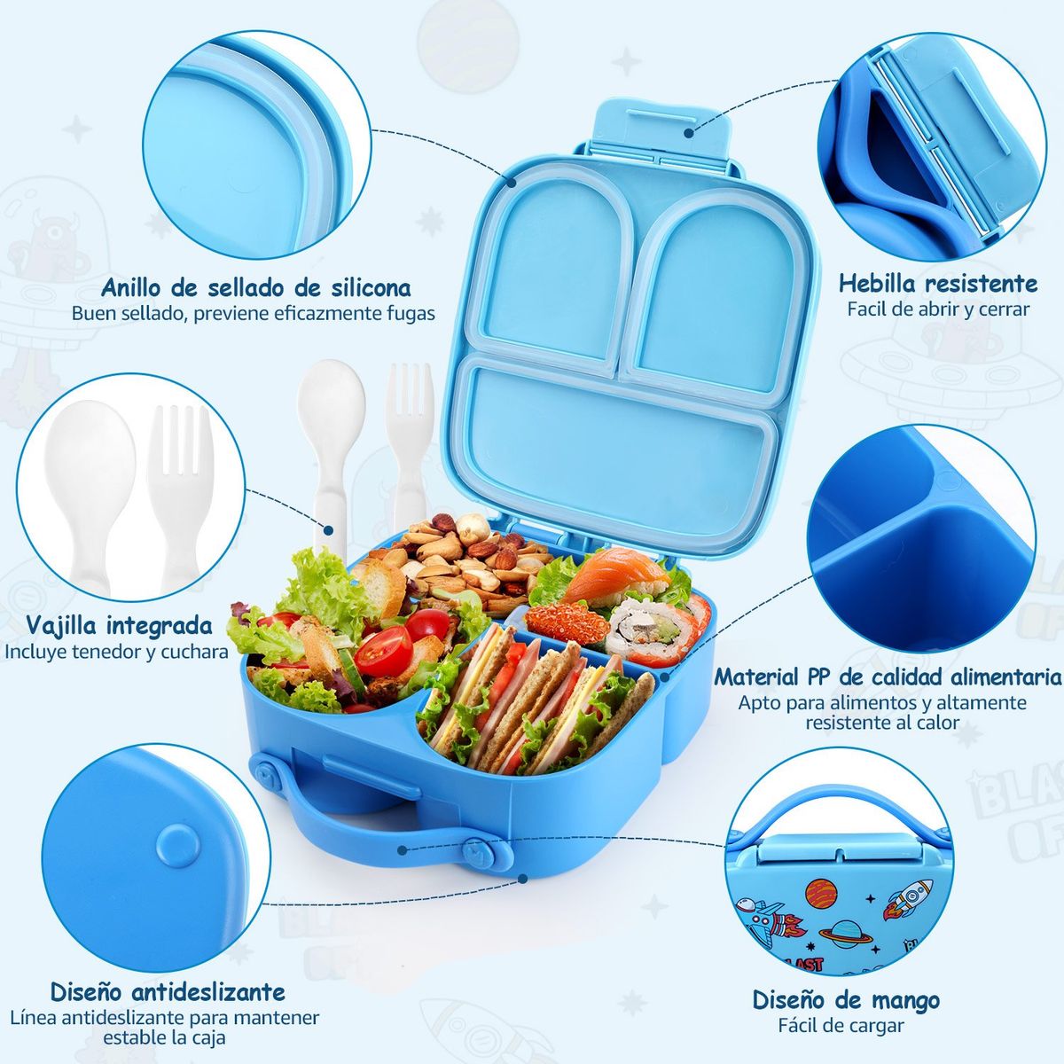 LUKOVEE - Set Lonchera Fiambrera Escolar Cubiertos Bento Box Niño Niña