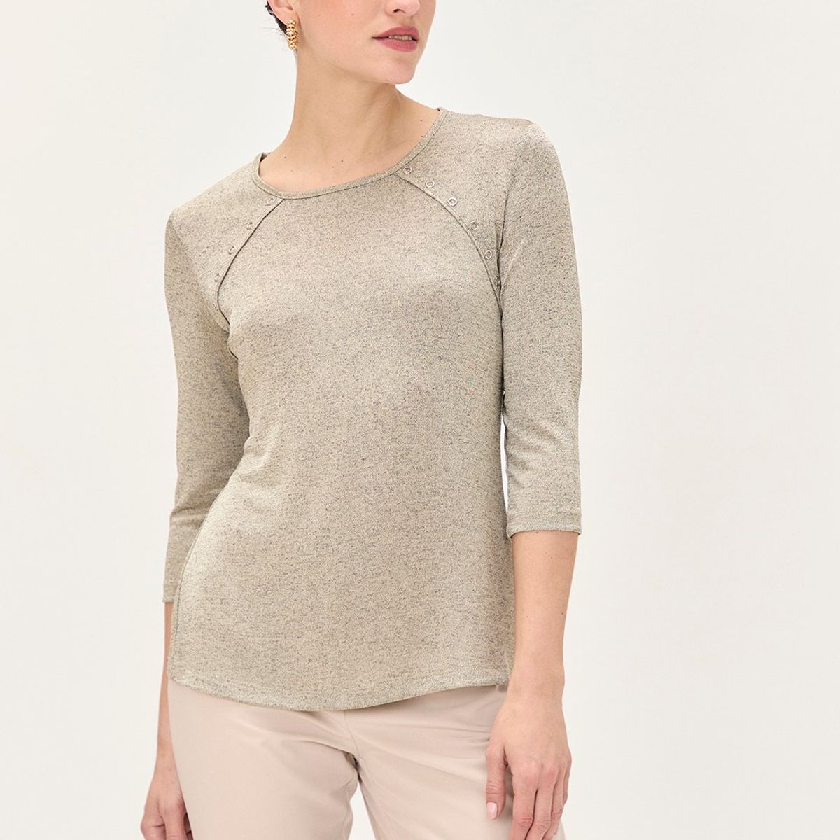 MA GRIFFE - Polera Manga Larga Beige Mujer Magriffe