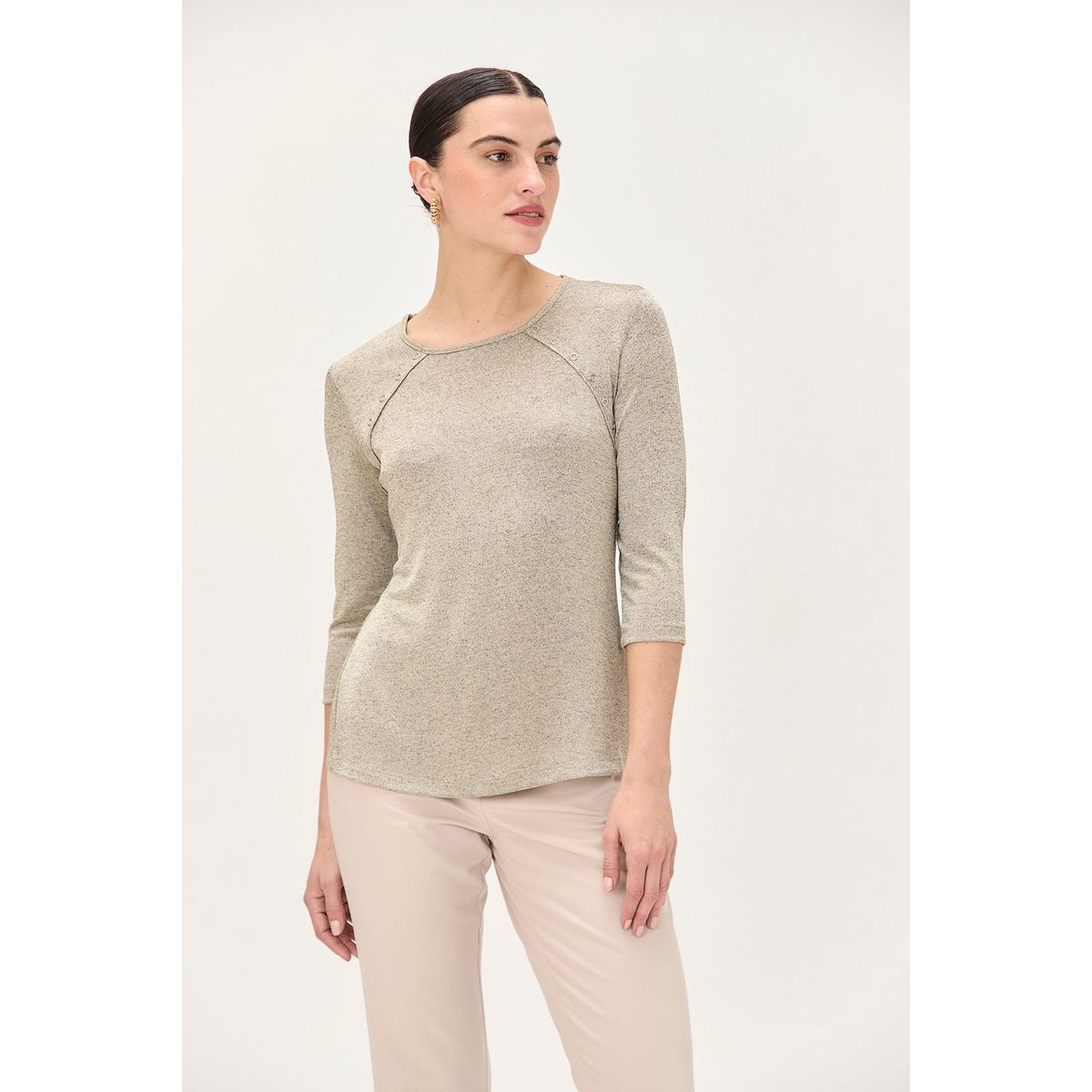 MA GRIFFE - Polera Manga Larga Beige Mujer Magriffe