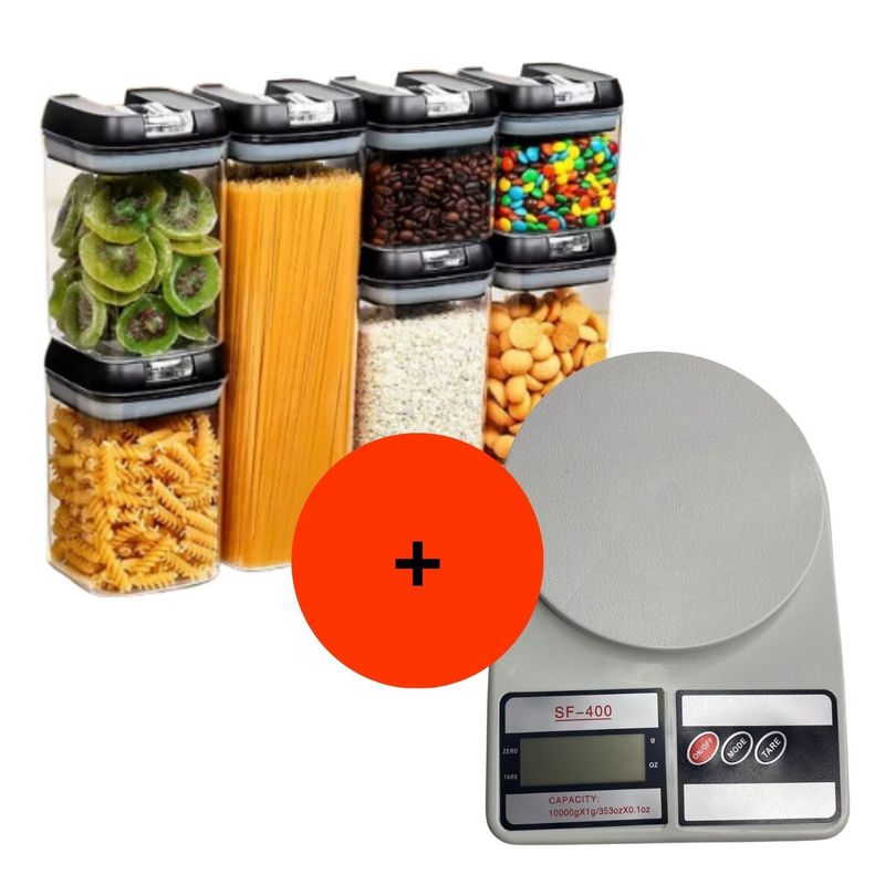 GENERICO - Set 7 Contenedores + Balanza Digital Bascula Gramera Cocina