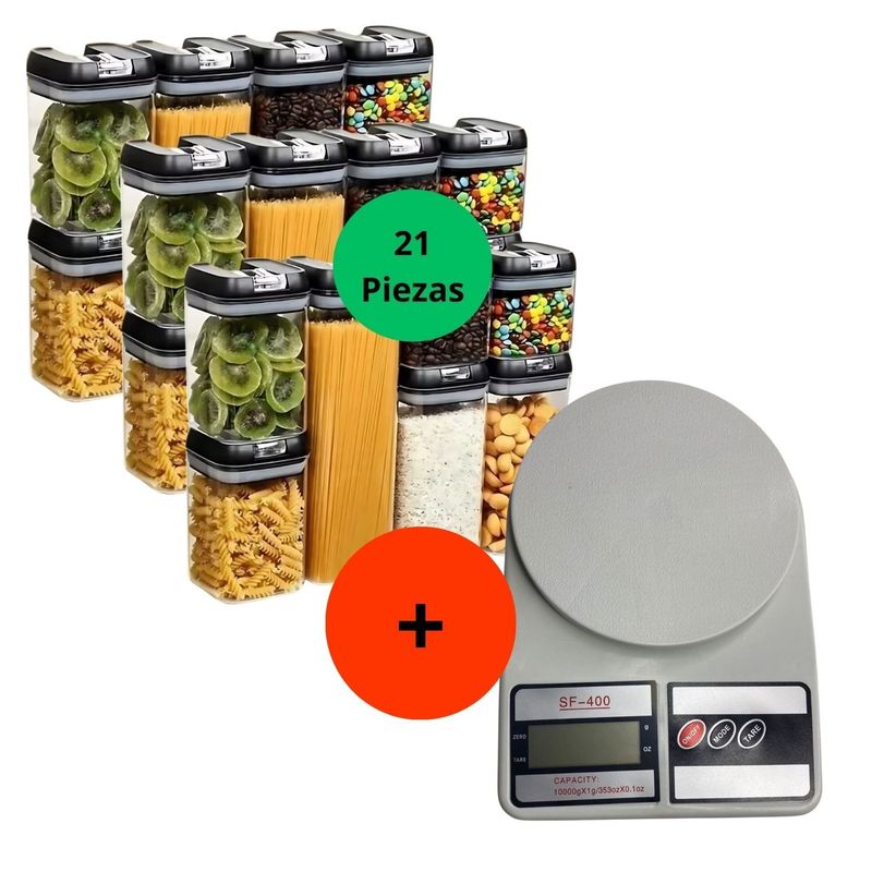 GENERICO - Set 21 Contenedores + Balanza Digital Bascula Gramera Cocina