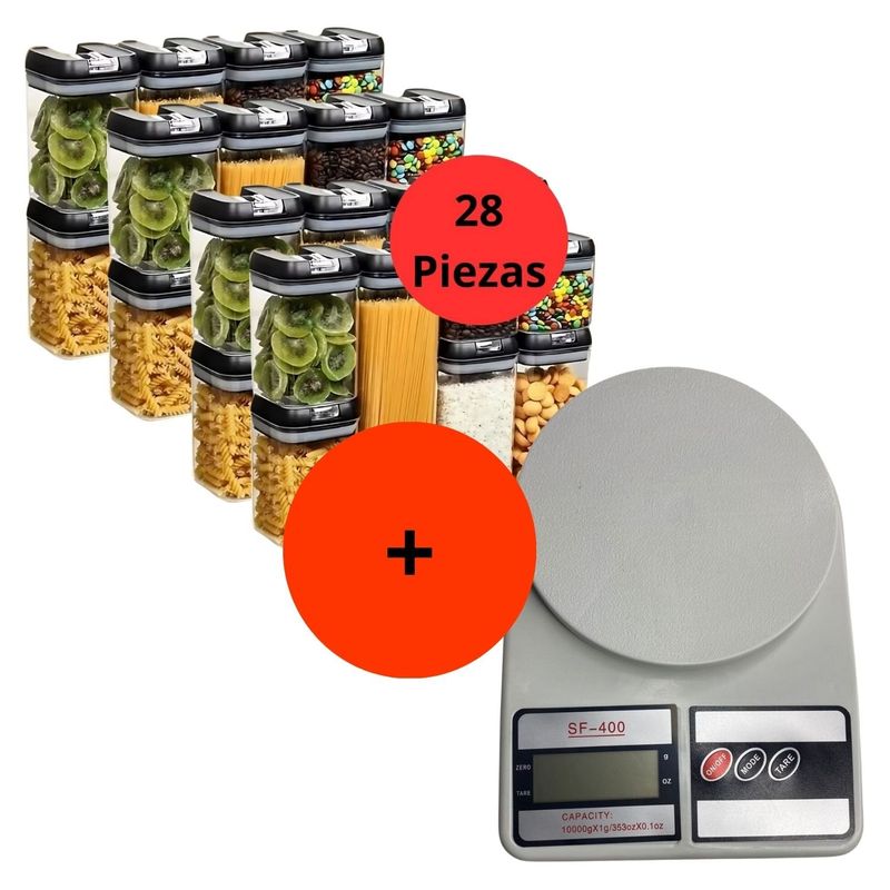 GENERICO - Set 28 Contenedores + Balanza Digital Bascula Gramera Cocina