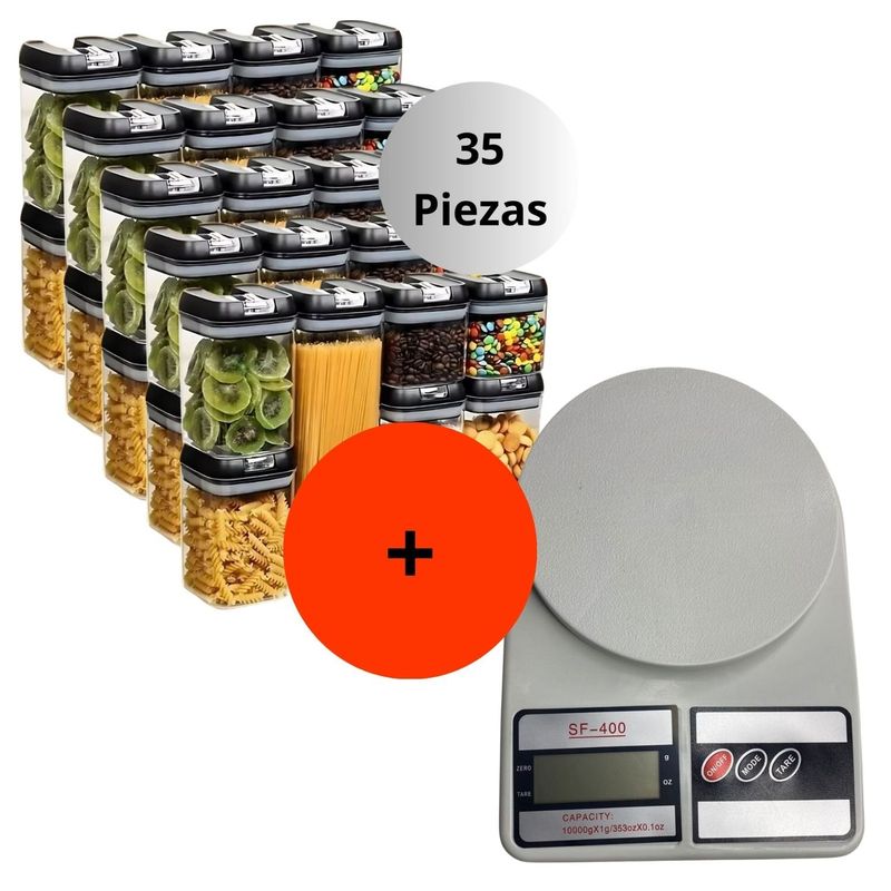 GENERICO - Set 35 Contenedores + Balanza Digital Bascula Gramera Cocina