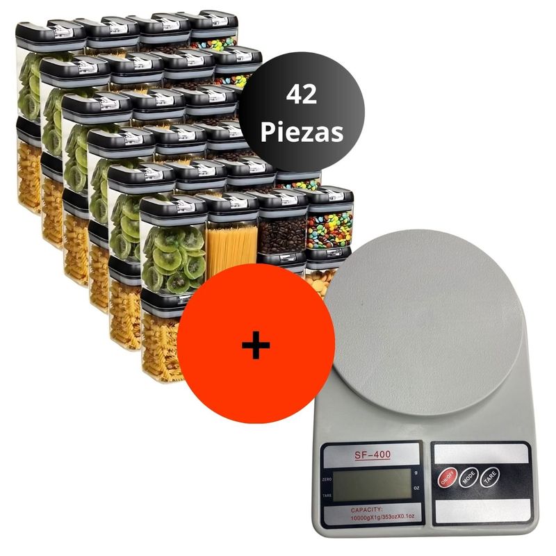 GENERICO - Set 42 Contenedores + Balanza Digital Bascula Gramera Cocina