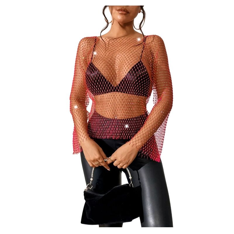 GARSIL - Polera Para Mujer Tipo Malla De Mangas Larga Con Detalles En Brillos