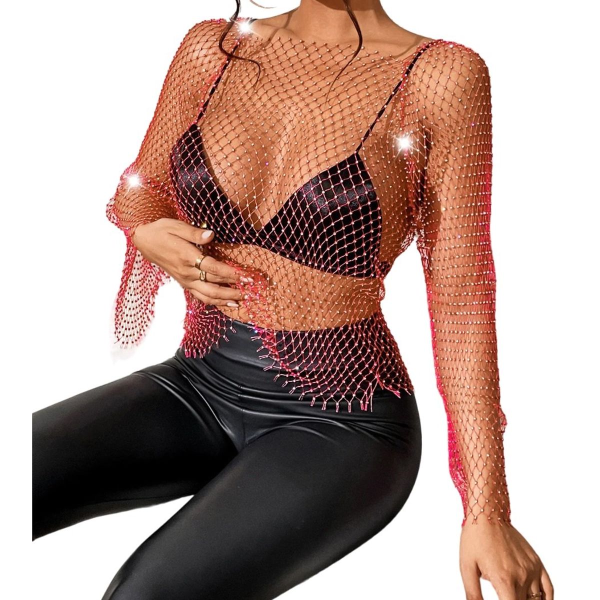 GARSIL - Polera Para Mujer Tipo Malla De Mangas Larga Con Detalles En Brillos