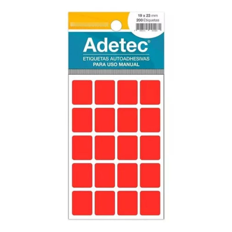 ADETEC - 200 Etiquetas Manuales Rectangulares Fluorescentes 19x23 mm