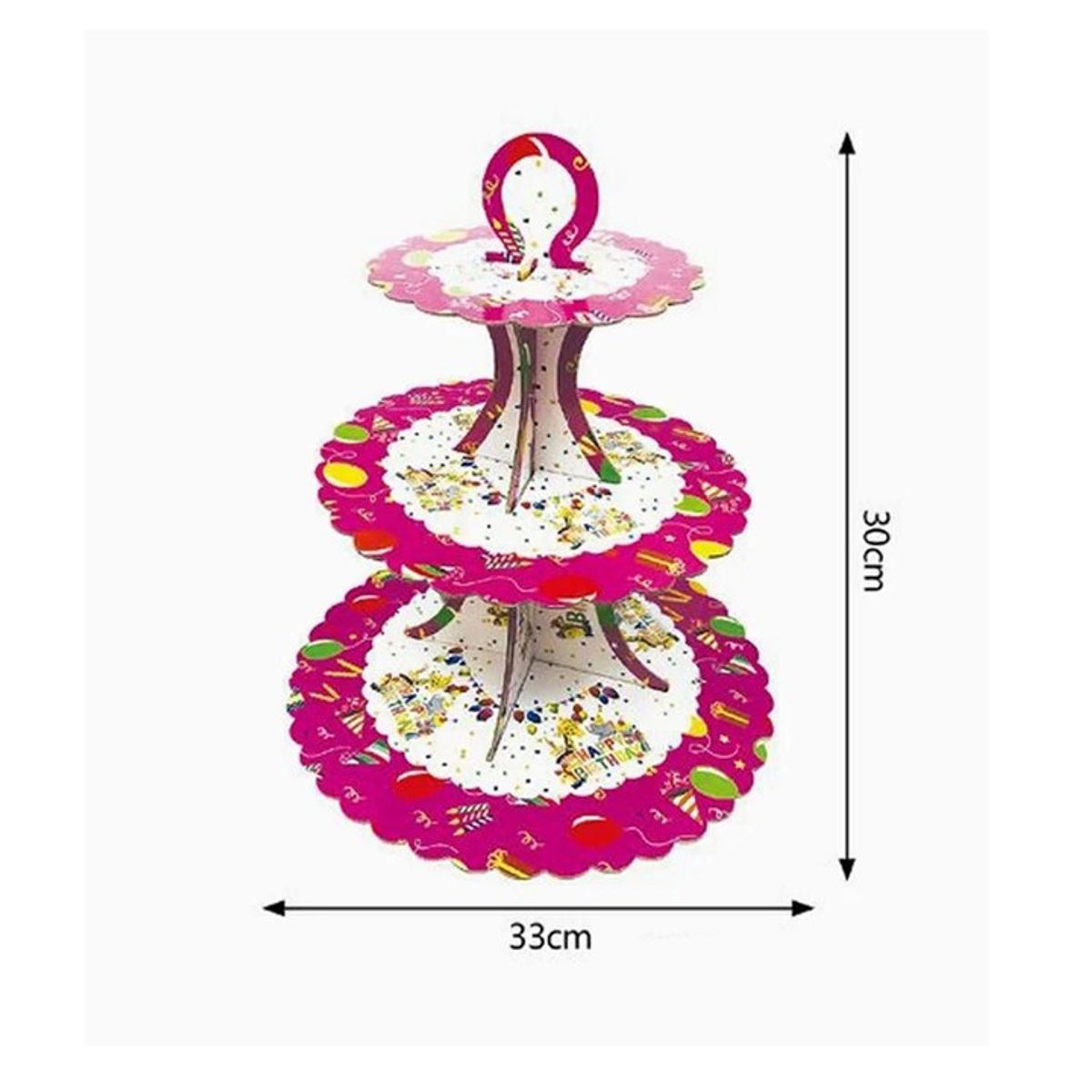 GENERICO - Soporte de Torta 3 Niveles Rosa Con Blanco 33x30cm