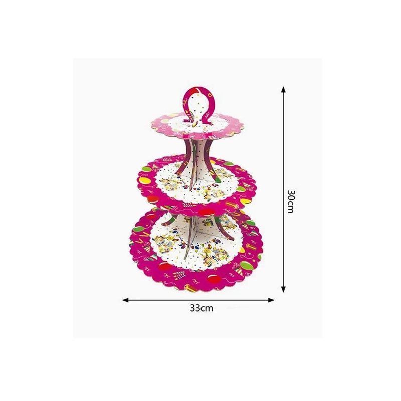 GENERICO - Soporte de Torta 3 Niveles Rosa Con Blanco 33x30cm