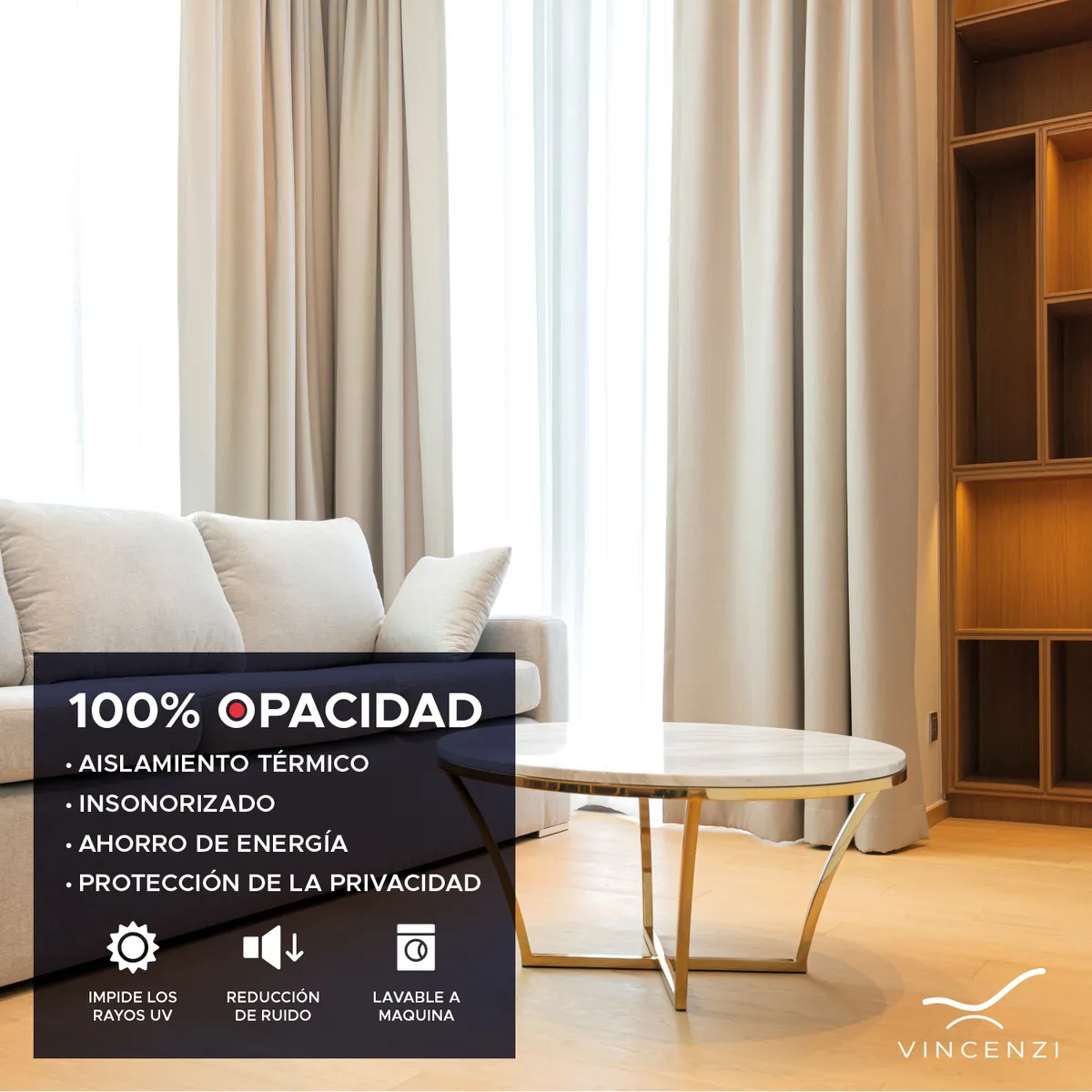 VINCENZI - Pack Cortina de Tela Blackout Vincenzi 140x220 Beige