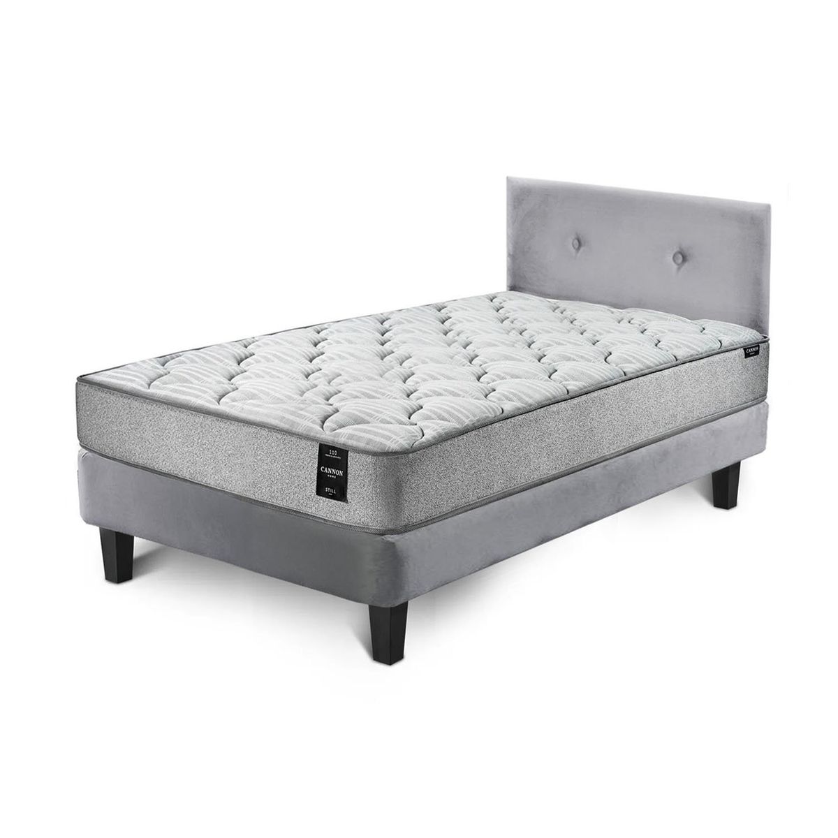 LATAM HOME - Combo Cama Cannon 1.5 Plaza Textil + Respaldo Tela Gris