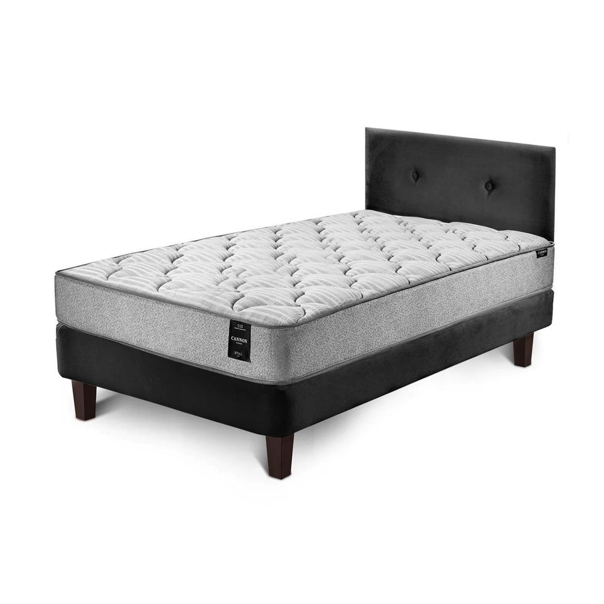 LATAM HOME - Combo Cama Cannon 1.5 Plaza Textil + Respaldo Tela Negro