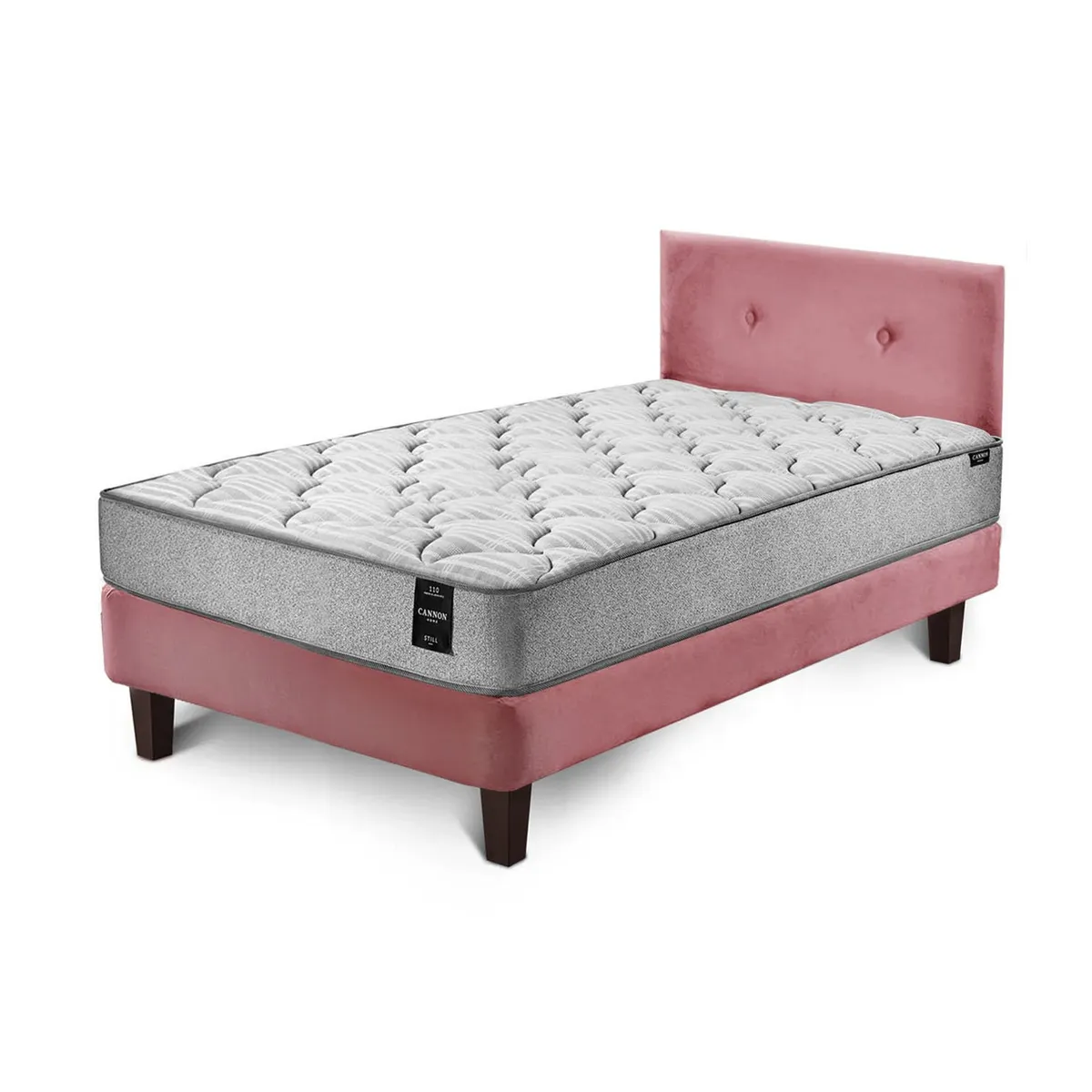 LATAM HOME - Combo Cama Cannon 1.5 Plaza Textil + Respaldo Tela Palo Rosa