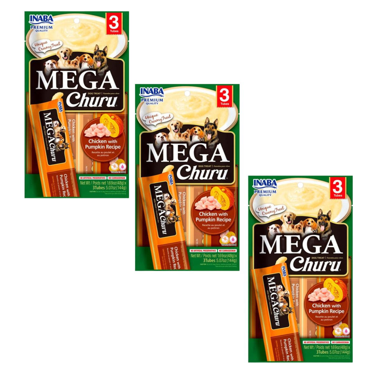 INABA - Mega Churu Perro - Pollo Zapallo - Pack De 3 - Snack Premio