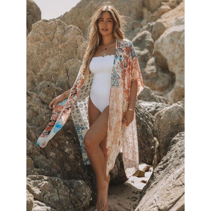 MOSS ROSE - Estampado floral bohemio para mujer Cover up beachwear coverup