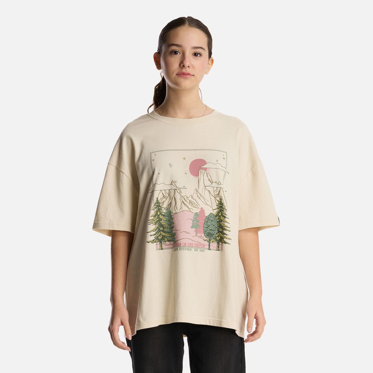 LIPPI - Polera Teen Girl Psychedelic Oversize T-Shirt Crema Lippi