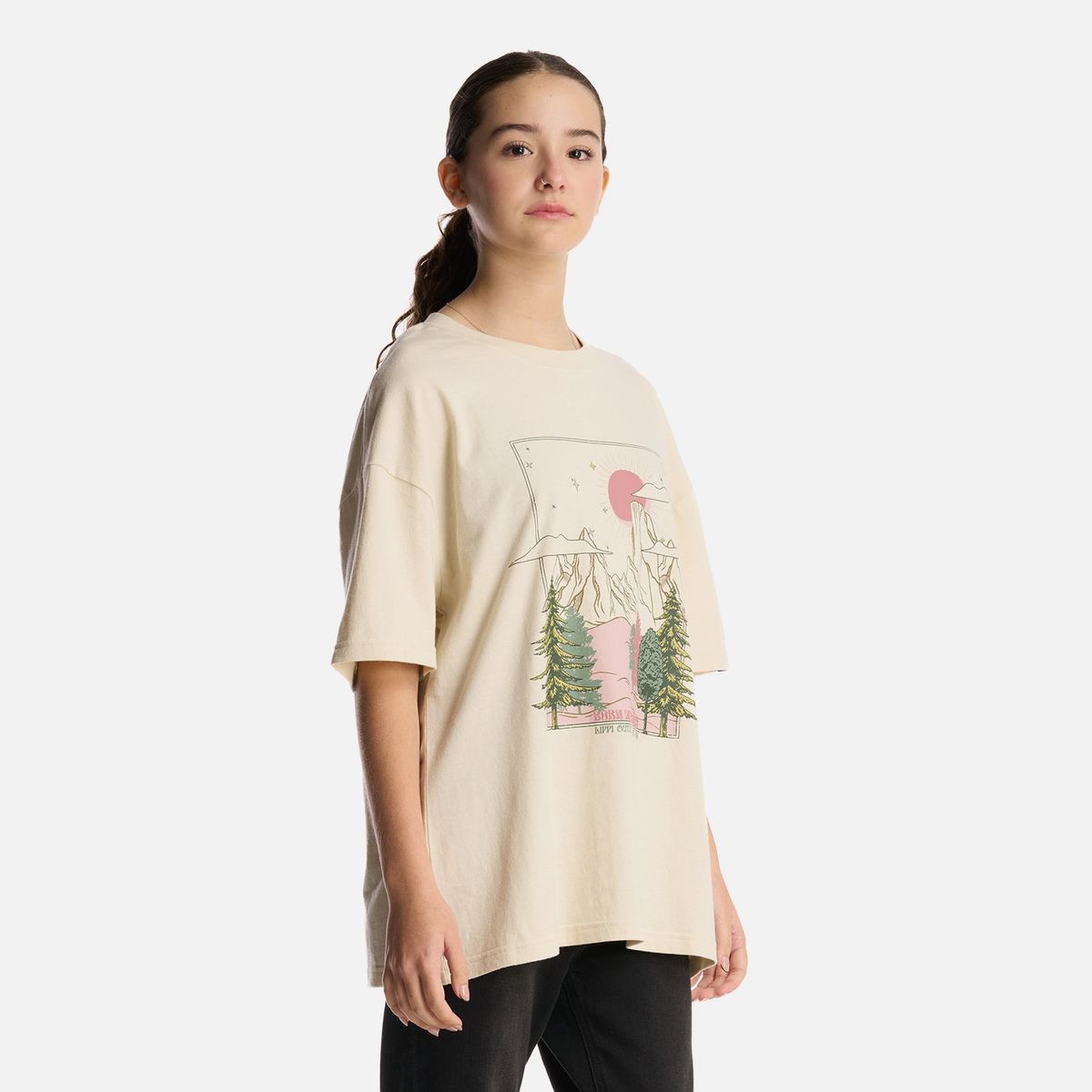 LIPPI - Polera Teen Girl Psychedelic Oversize T-Shirt Crema Lippi