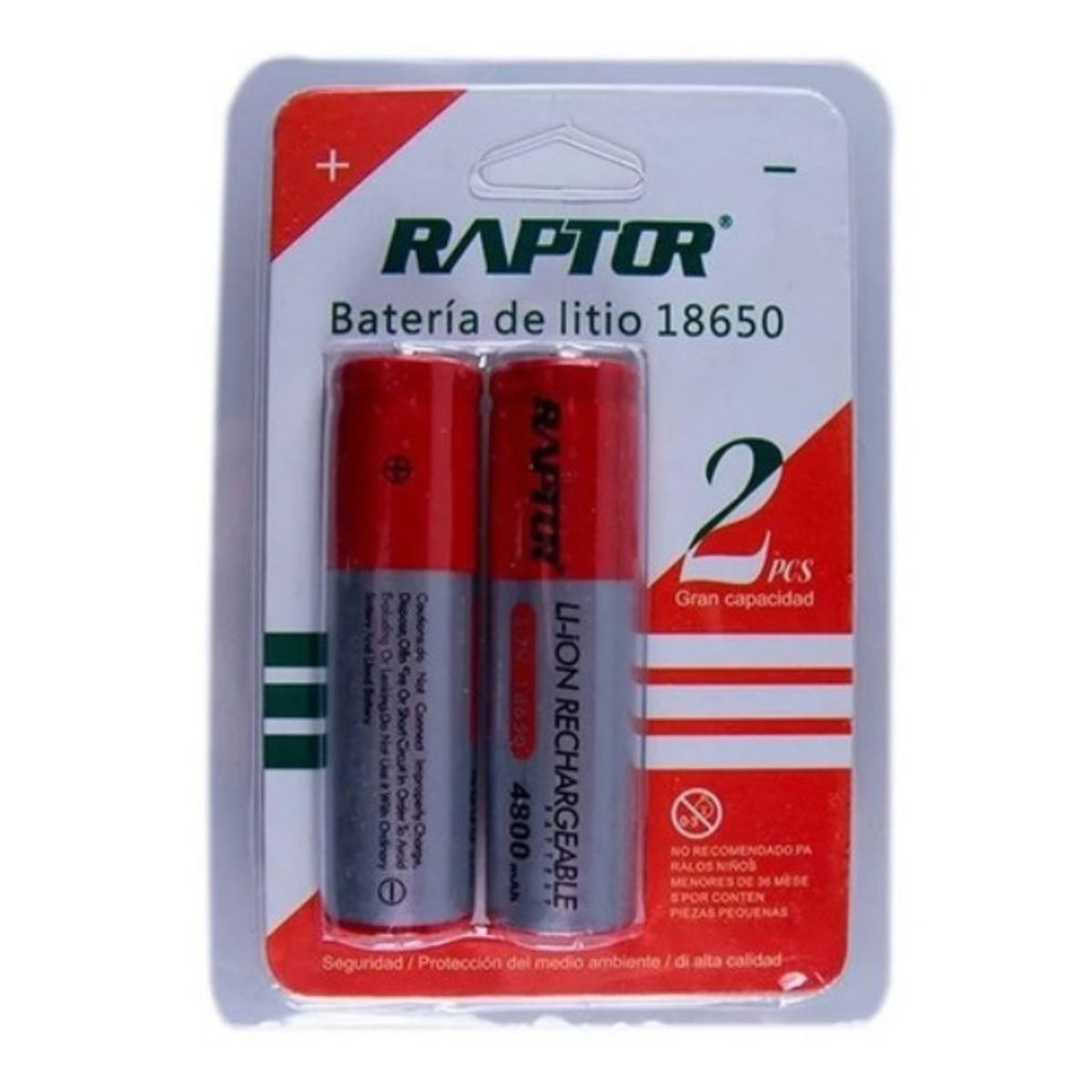 GENERICO - Pack Con 2 Batería Raptor 18650 Recargable