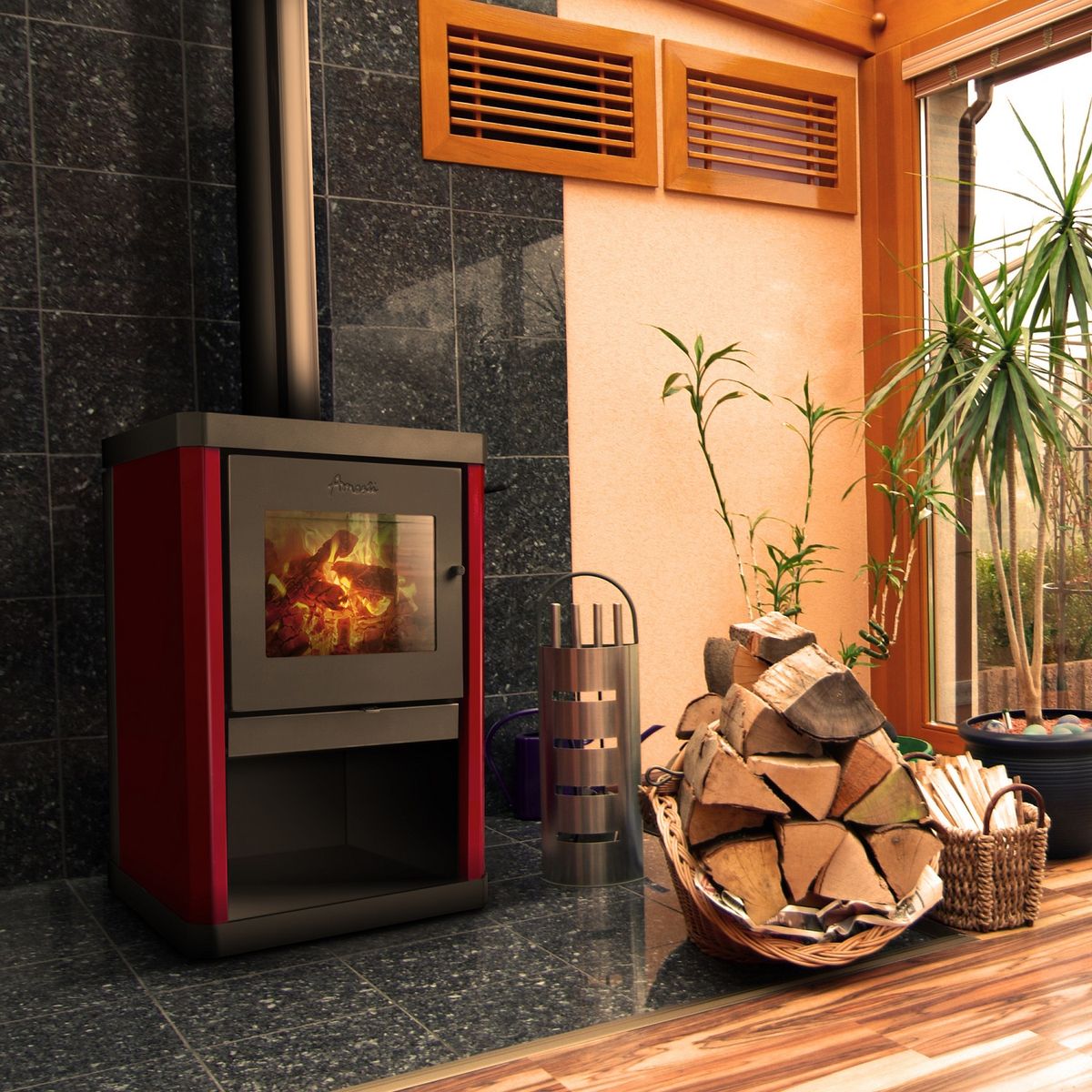 AMESTI - Calefactor a Leña Amesti Classic 400 Rojo