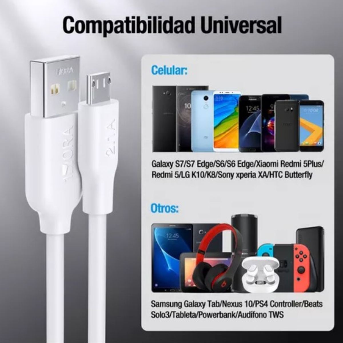 GENERICO - Cable Micro Usb 2.1a Carga Rápida 18w Datos 3.0 1 Metro