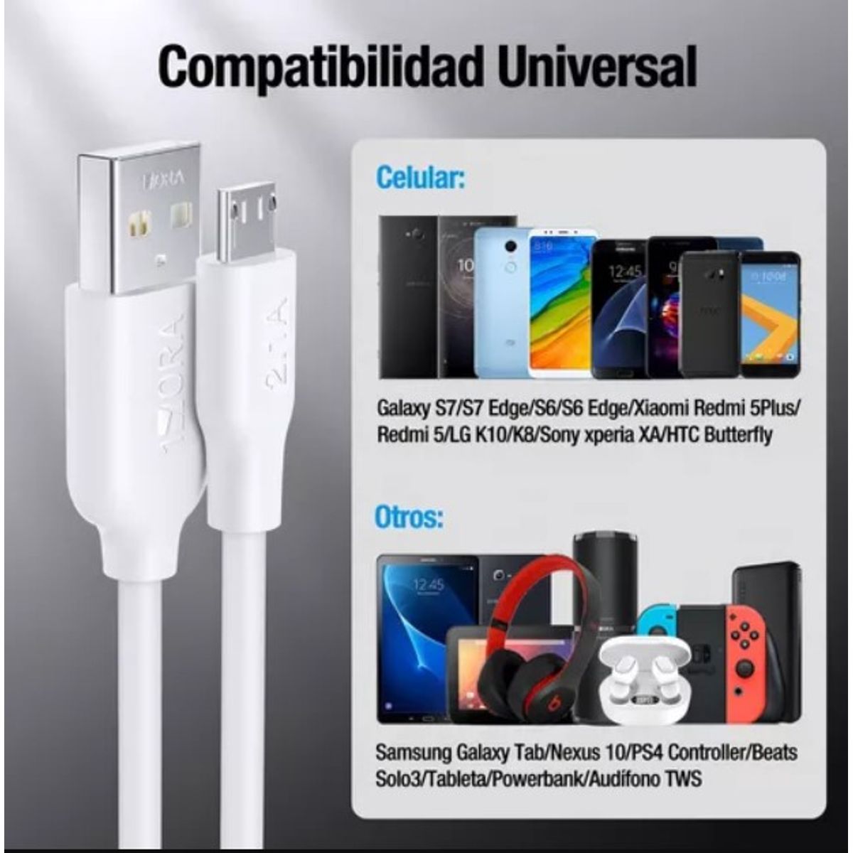 GENERICO - Cable Micro Usb 2.1a Carga Rápida 18w Datos 3.0 1 Metro