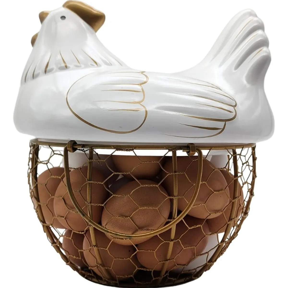 GENERICO - Gallina Decorativa Porta Huevos Cesta De Huevos Blanca