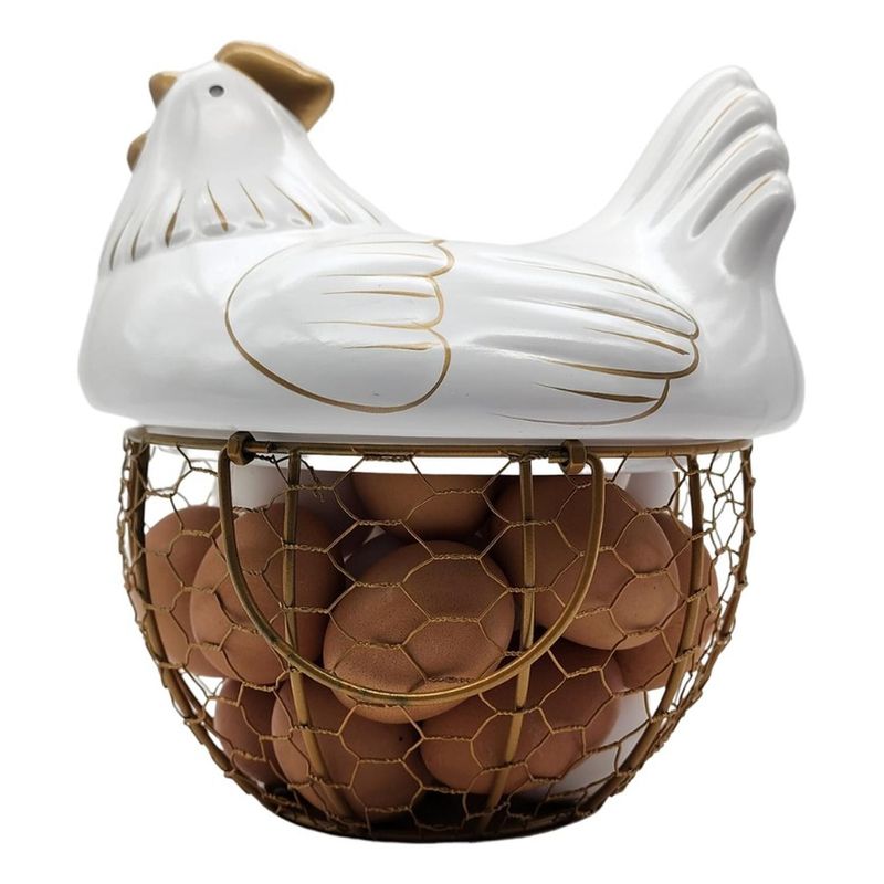 GENERICO - Gallina Decorativa Porta Huevos Cesta De Huevos Blanca