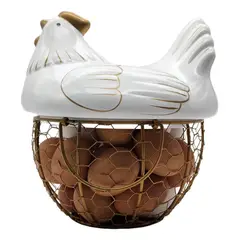 GENERICO - Gallina Decorativa Porta Huevos Cesta De Huevos Blanca