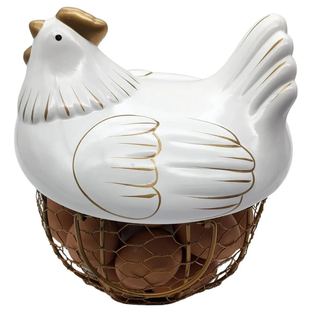 GENERICO - Gallina Decorativa Porta Huevos Cesta De Huevos Blanca
