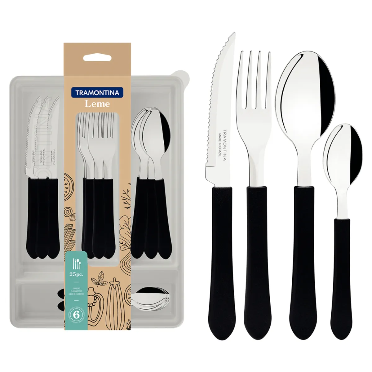 TRAMONTINA - Tramontina Juego Cubiertos 25 Piezas Leme Negro
