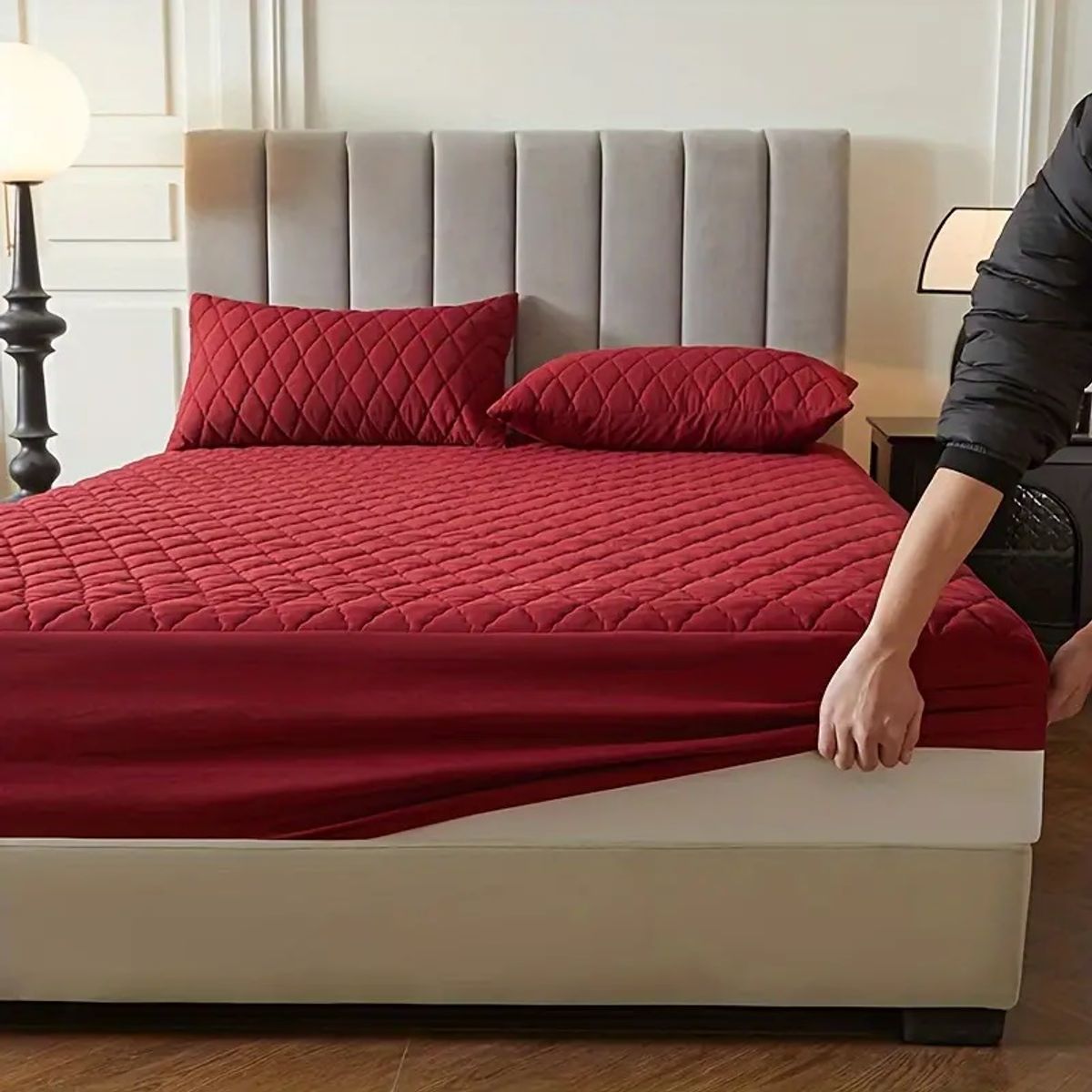 GENERICO - cubre colchón bordo 2 plaza protector impermeable 2 funda de almohada