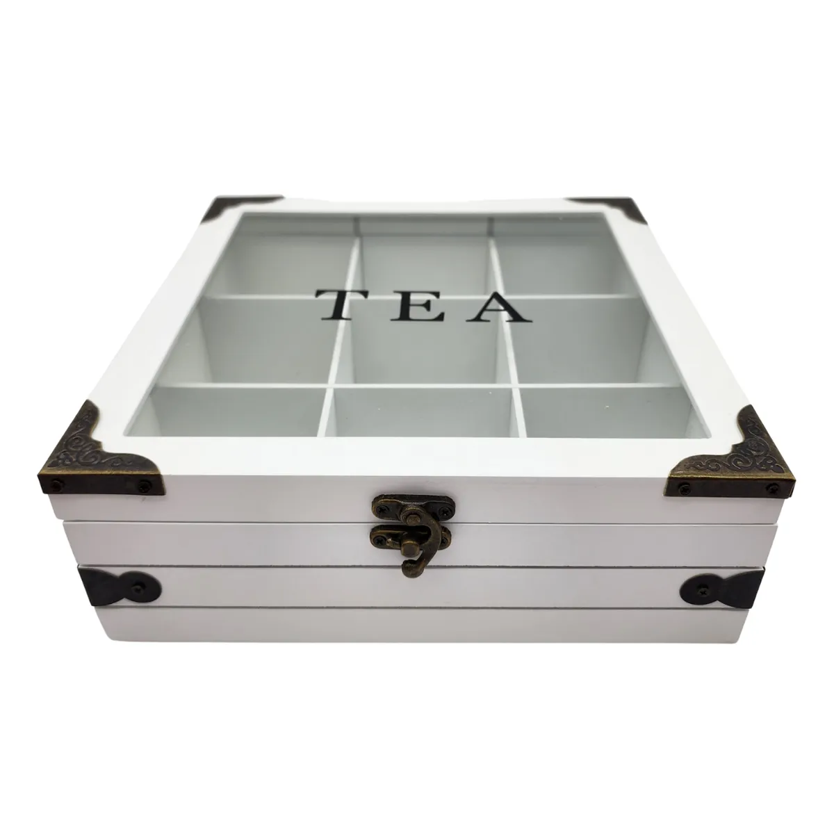 GENERICO - Caja De Té 9 Divisiones Tapa Con Diseño Decorativa Decohogar - Blanco