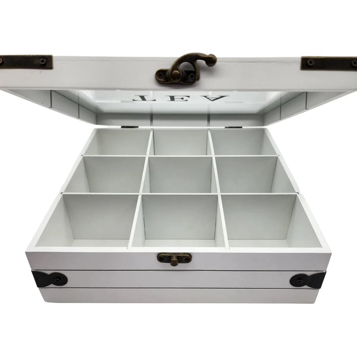 GENERICO - Caja De Té 9 Divisiones Tapa Con Diseño Decorativa Decohogar - Blanco