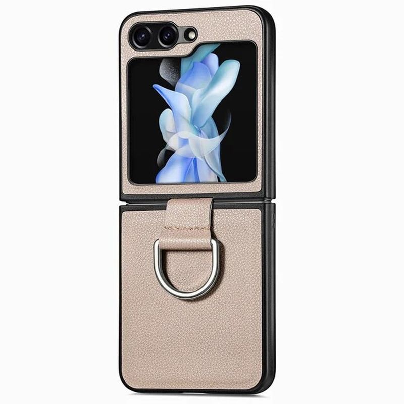 GENERICO - Carcasa Para Samsung Z Flip 5 / Z Flip 6 Cuero Con Anillo Beige