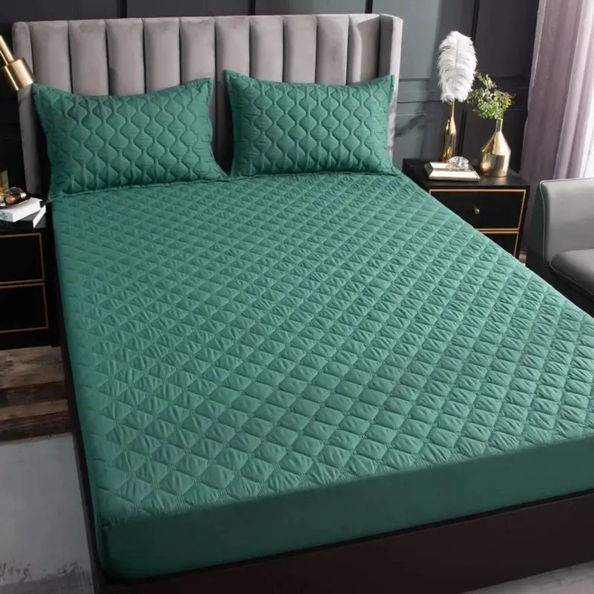 GENERICO - cubre colchón turquesa 2 plaza protector impermeable 2 funda almohada