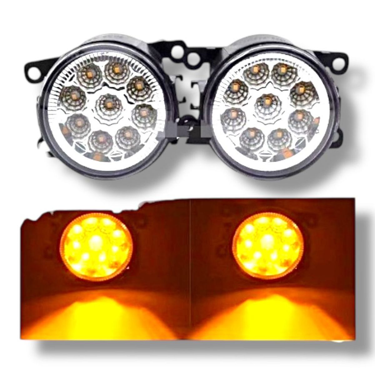 GENERICO - Par Focos Neblineros 9led 91mm Amarillo + Amarillo