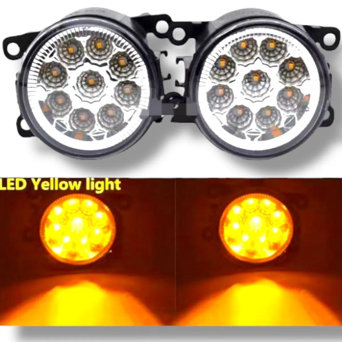 GENERICO - Par Focos Neblineros 9led 91mm Amarillo + Amarillo