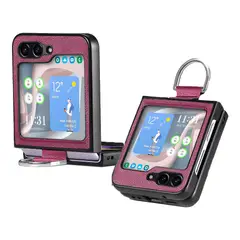 GENERICO - Carcasa Para Samsung Z Flip 5 / Z Flip 6 Cuero Con Anillo Morado