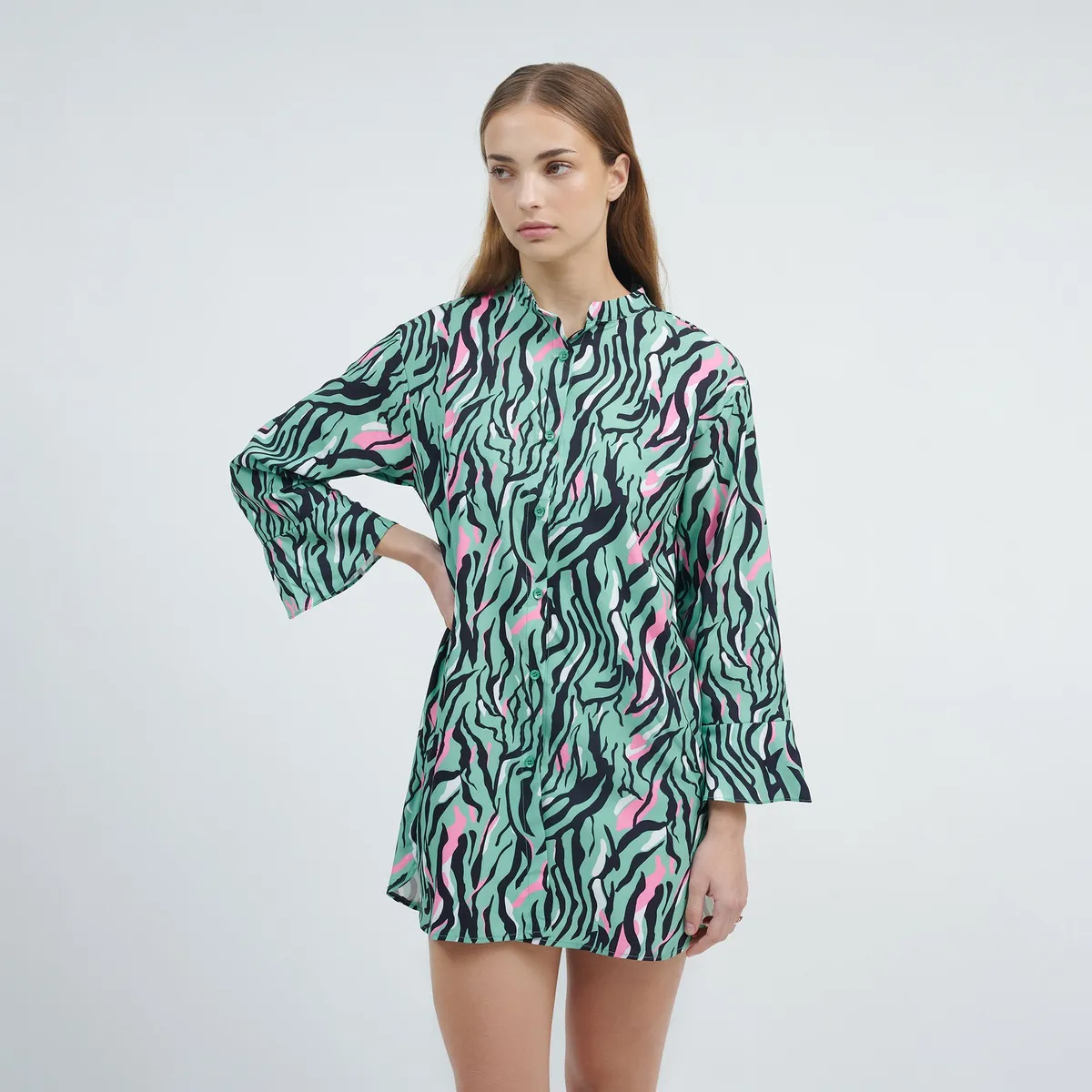 GUINDA - Camisa tipo Vestido con Mangas Anchas Delhi - GUINDA