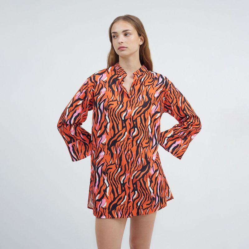 GUINDA - Camisa tipo Vestido con Mangas Anchas Delhi - GUINDA