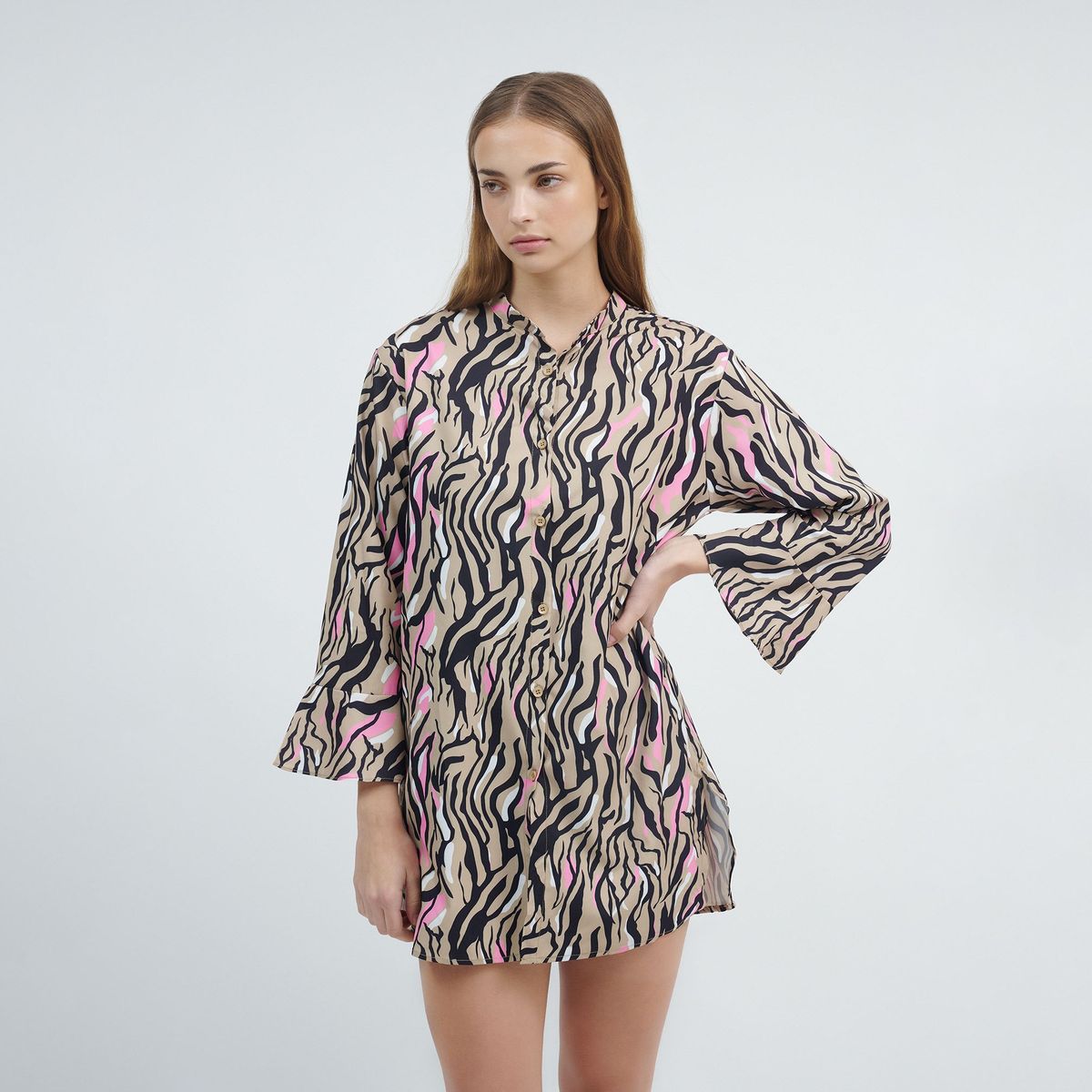 GUINDA - Camisa tipo Vestido con Mangas Anchas Delhi - GUINDA