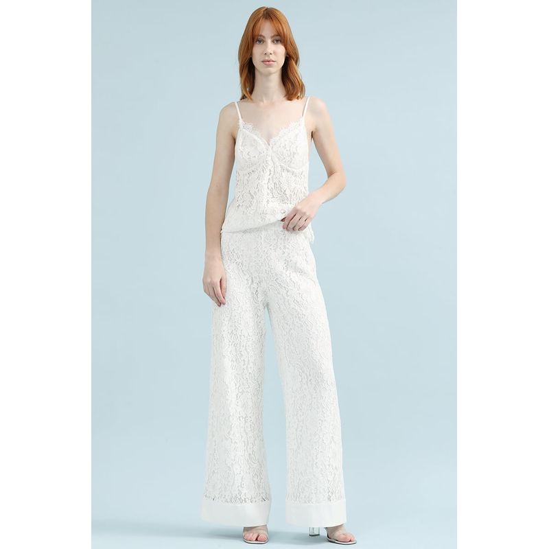 LIOLA - Pantalon Ancho Tiro Alto, Encaje, Crudo Liola