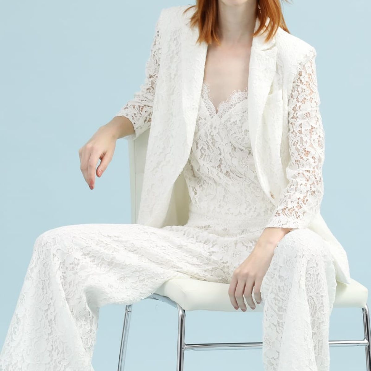 LIOLA - Pantalon Ancho Tiro Alto, Encaje, Crudo Liola