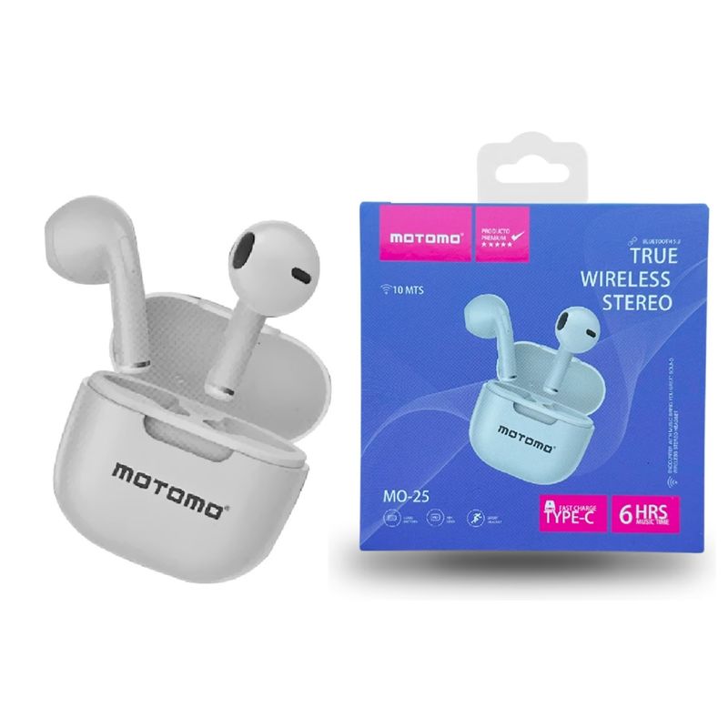 MOTOMO - Audifonos Earpods Bluetooth v5.0 Mo-25 Bt 5.0 Negro MO-25/BLANCO