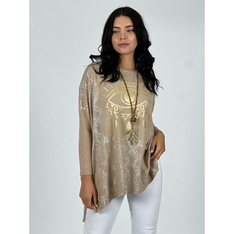 ENIGMATICA BOUTIQUE - Sweater Spandex OJO - Beige - Tamaño Único