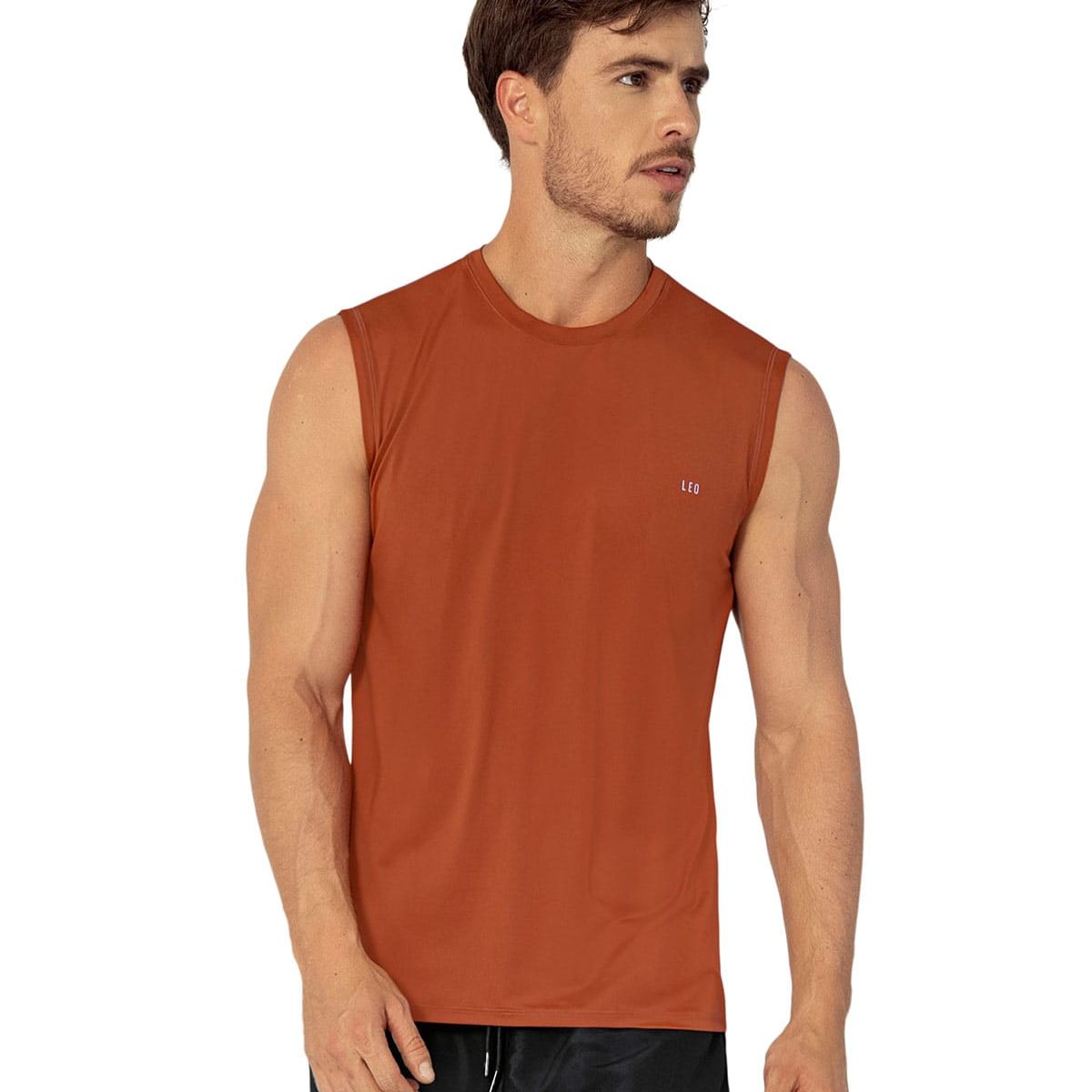 LEO - Camiseta manga sisa deportiva y de secado rápido para hombre 508023 Terracota