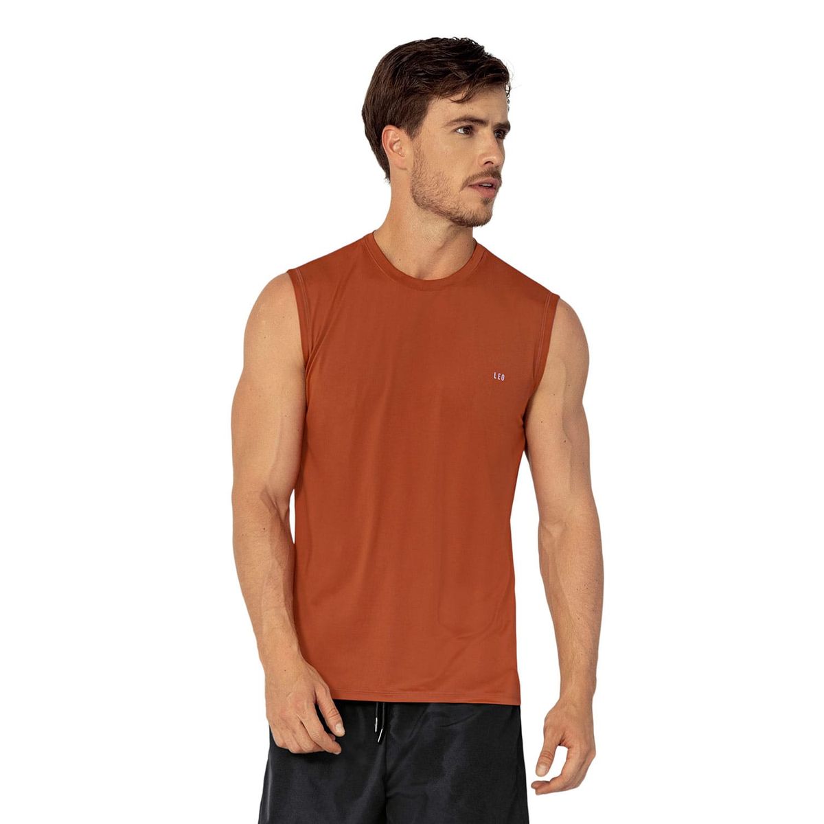 LEO - Camiseta manga sisa deportiva y de secado rápido para hombre 508023 Terracota